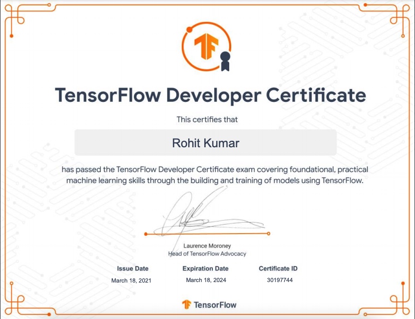 Rohit's TensorFlow Certificate